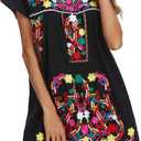 YZXDORWJ Women Mexican Embroidered Dress Short Sleeve (Large, 225bk)