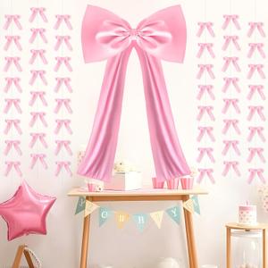 Pink Bow Birthday Party Decorations Large Coquette Bow 43 x 27.6 in with 6 6.6 ft Pink Ribbon Bow Hanging Garland Coquette Party Wall Hanging Decor for Bachelorette Baby Shower Bridal Shower Wedding