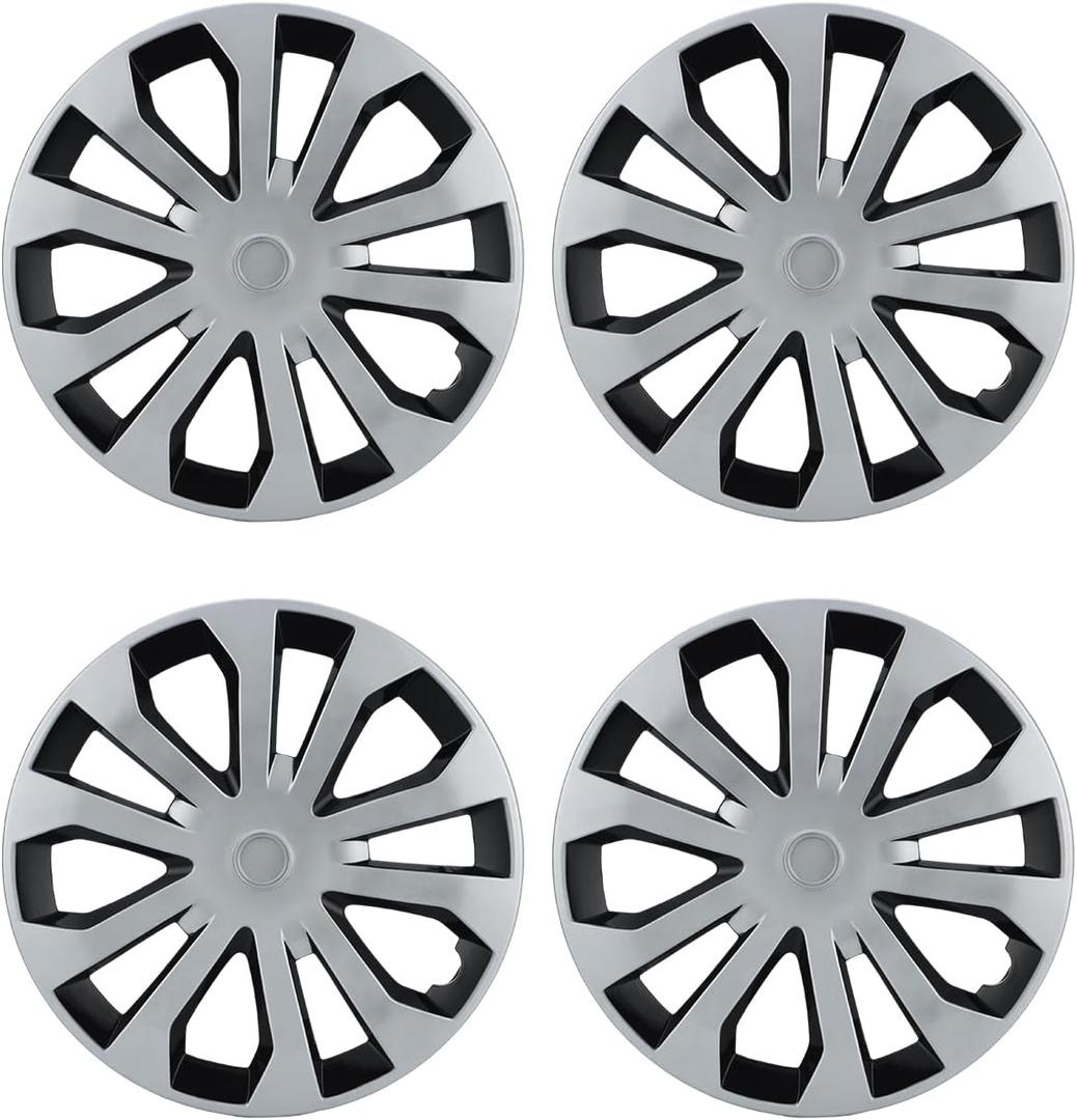 ABX Hubcaps,16 inch hubcaps Set of 4, Wheel Rim Cover ABS Material, Snap On Car Truck SUV Replacement, for Toyota Camry Nissan Mazda etc (DD Black & Silver, 16 inch)