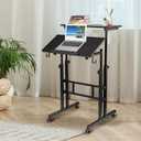 SIDUCAL Mobile Standing Desk, Portable Stand Up, Small Adjustable Converter with Wheels Home Office Workstation, Rolling Desk Laptop Cart for Standing or Sitting, Black, Standard