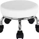Modern Roller Seat PU Leather Low Round Rolling Stool 360 Swivel Small Stool with Universal Caster Wheels for Home Office Garage Shop Fitness Sport H8.6" (White)