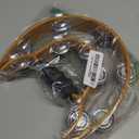 Double Row Jingles, Half Moon Musical Tambourine Double Row Handbell Tambourine Metal Jingles with Ergonomic Grip Percussion Instrument for KTV Party Church, Imitation Wood Color