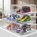 GUDEMAY Clear Shoe Storage Boxes Stackable – Acrylic Shoe Box Organizer with Drop Front, Thicken & Sturdy Shoe Boxes for Kids Shoe Storage, Assemble Shoe Drawer Organizer, 5 Pack