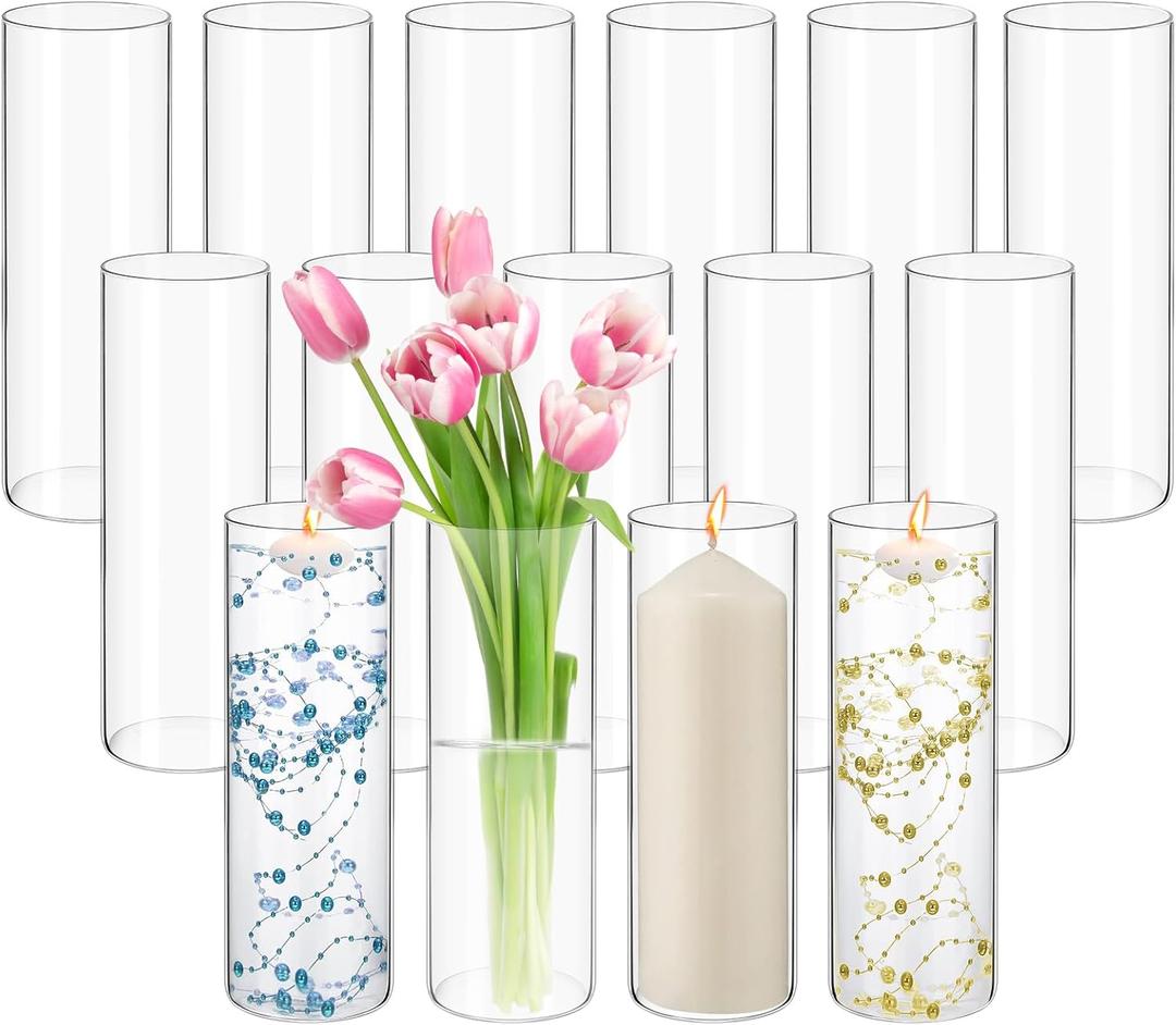 15Pack Glass Cylinder Vases for Centerpieces 12 Inch Tall Clear Flower Vases, Glass Hurricane Candle Holder Wedding Decorations, Modern Floating Candle Vase for Party Home Decor(3.35 x 12 Inch)