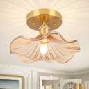Semi Flush Mount Ceiling Light,Flower Amber Glass Ceiling Lighting 8.8" E26 Porch Ceiling Light Fixtures for Closet Hallway Kitchen Dining Room