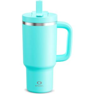 32 oz Tumbler with Handle and Straw: Stainless Steel Insulated Tumbler Keeps Cold for 24 Hours, Leakproof Travel Cup Fits in Cup Holder and BPA-Free,Aquamarine Blue