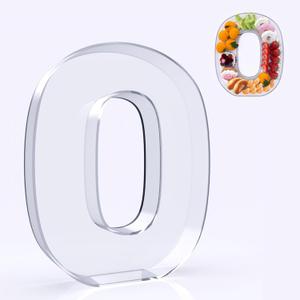 11" Acrylic Letter Charcuterie Box, Reusable Fillable Alphabet Number Shaped Form Tray for Birthday Anniversaries, Party Decorative Serving Plates Display Candy Cake (O)