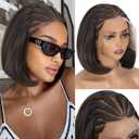 Lady Miranda 13x4 Straight Bob Lace Frontal Wigs Pre-Braided Cornrow Lace Front Bob Wig for Black Women Short Braided Wigs for Black Women Stylish Glueless Synthetic Wig (Dark Brown) (10 Inch)