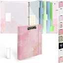 3 Ring Binder 1 inch with Clipboard - Pink & Gold Marble Design, Includes Dividers, File Bag & Spine Label - Stylish and Durable for Everyday Use, Holographic Waterproof Film