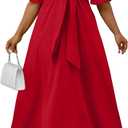Ekaliy Women's Wedding Guest Dress,V Neck Ruffle Sleeve A Line Maxi Church | Stretchy lightweight fabric, wrap v-neck with chest tie, side pockets, curvy-friendly fit for formal cocktail events. (XXL)