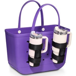 2 x OUTXE 2 Pack Bogg Bag Cup Holder for Stanley, Large Drink Holder Compatible with All Bogg Bag, Adjustable Cup Holder Attachment, 40 oz Water Bottle Accessories for Simply Southern Bogg Bag (#1-Black)