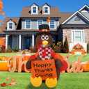 4 FT Pull Banner Turkey Thanksgiving Inflatable Decoration with LED Lights for Holiday Celebration Decorations on Yard, Lawn and Patio