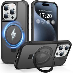 AurySharled Case for iPhone 15 pro with Magnetic Ring Stand, Black