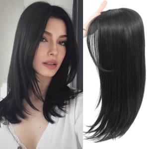 Hair Topper, 360 3D Straight Hair Toppers for Women with Thinning Hair, 65.5large 20 Inch Long Clip-in lace Topper Synthetic Wig with Natural Side Bangs (Black)