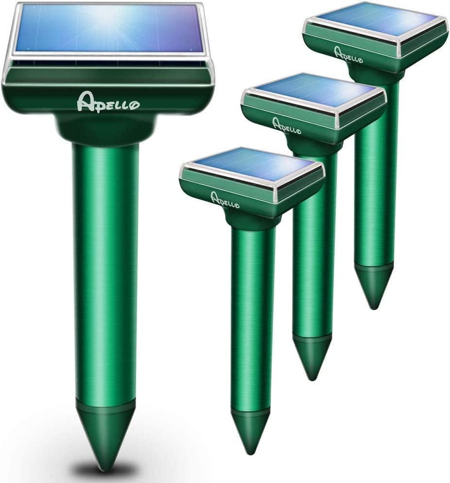 Apello Solar Mole Gopher Repellent Chipmunk Repeller Outdoor Vole Deterrent Spike Stakes Get Rid of Mole from Your Lawn Garden Yard-Green