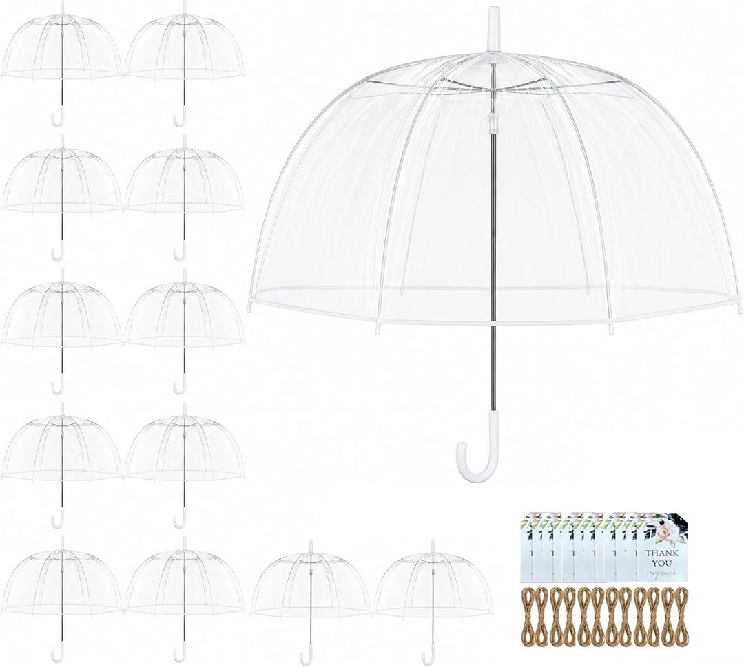 Wedding Umbrellas for Guests 12 Pack Bulk, Clear Transparent Umbrella Wholesale for Rain, 46in Large Windproof Dome Umbrellas, Outdoor Events Lot