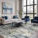 GENIMO Abstract Area Rug 9x12, Washable Large Modern Rug Non Slip, Low Pile Lightweight Soft Carpet for Living Room, Bedroom, Dining Room, Navy Blue