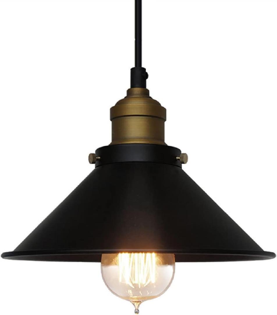 Black Industrial Pendant Light, 9.84" Vintage Hanging Light Fixture, E27 Ceiling Lamp for Kitchen Island, Dining Room, Farmhouse, Rustic Loft, Bar, Caf
