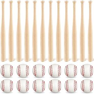 Libima 36 Pcs Mini Baseball Bats Mini Foam Sports Balls 8" Unfinished Wood Ball Bats 2" Foam Baseballs Small Party Favors for Sports DIY Craft (Wood Color,White)