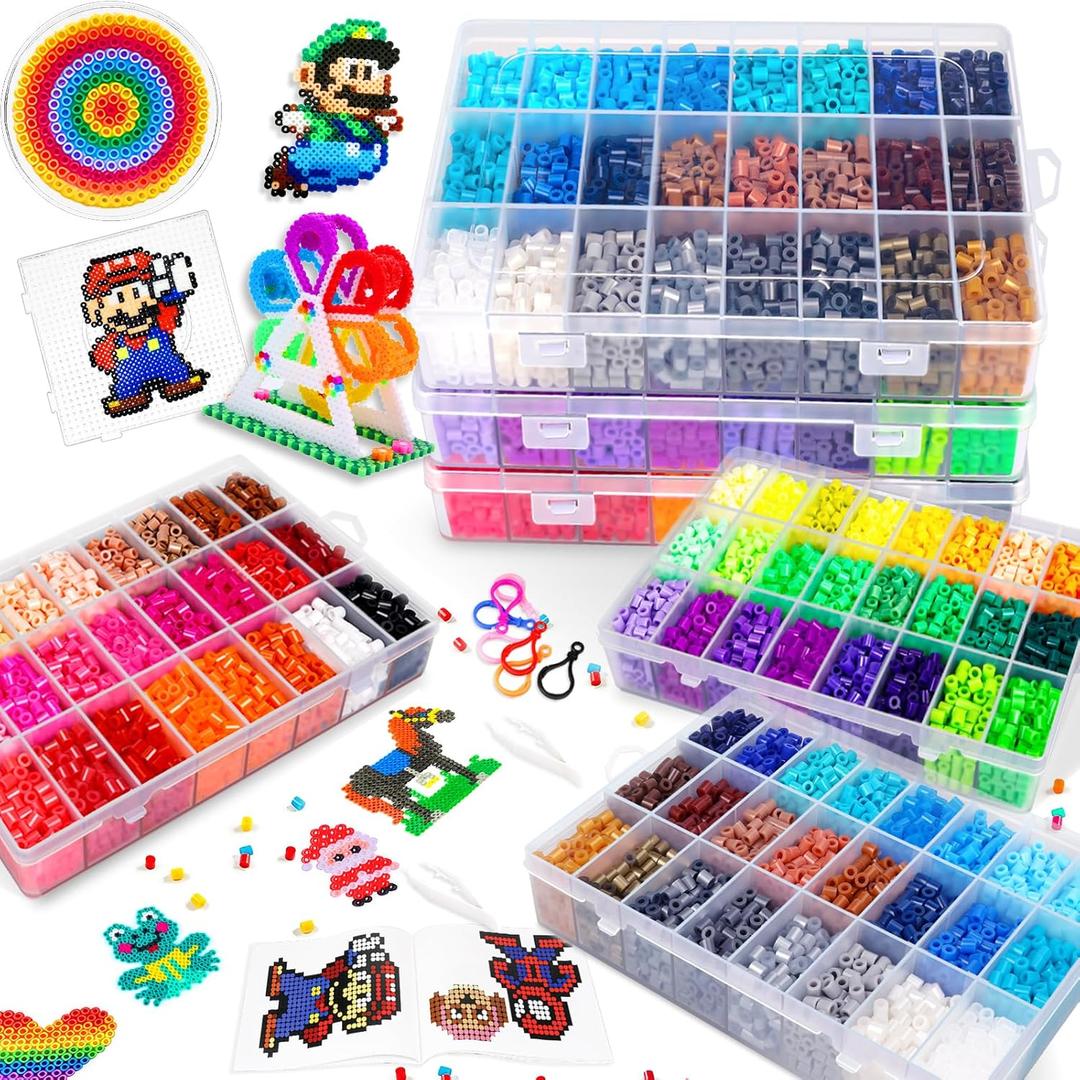 FUNZBO 15000+ 5mm Fuse Beads Kit - 72 Colors | 66 Patterns, Arts and Crafts for Kids, Art Decorations for Room, Birthday Toys Gifts for Girls, Boys and Teens Age 5+ Years Old