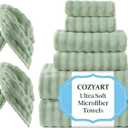 COZYART Lint Free Towel Sets 8 Pcs Sage Green, Thick, Super Soft, Absorbent & Quick Dry Microfiber 3D Bubble Bathroom Daily Use Set with 2 Bath Towels, 2 Hair Towels, 2 Hand Towels, 2 Washcloths