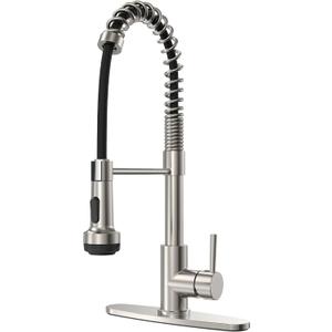 Pull Down Kitchen Faucet Brushed Nickel, 4-Function Single Handle Kitchen Sink Faucet, 3 Hole Kitchen Faucet with Sprayer, Modern Stainless Steel Faucet for Kitchen Sink