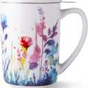 AmorArc Porcelain Tea Mug with Infuser and Lids, 18 Oz Large Cup Strainer with Bag Holder for Loose Leaf Tea, Steeping Coffee Mug for House-warming Wedding Birthday Gift (Sage)