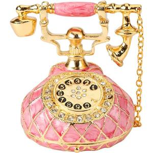 QIFU Hand Painted Small Pink Telephone Figurine Trinket Box Hinged Unique Gift for Family