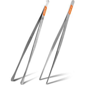 2Pcs 12-inch Kitchen Tweezers for Cooking, Kitchen Tweezer Tongs, Fine Stainless Steel Cooking Utensils Set for Steak, Salad, Pasta, Bacon, Sausage, BBQ, Toast, Aquarium, Silver, Achiwish