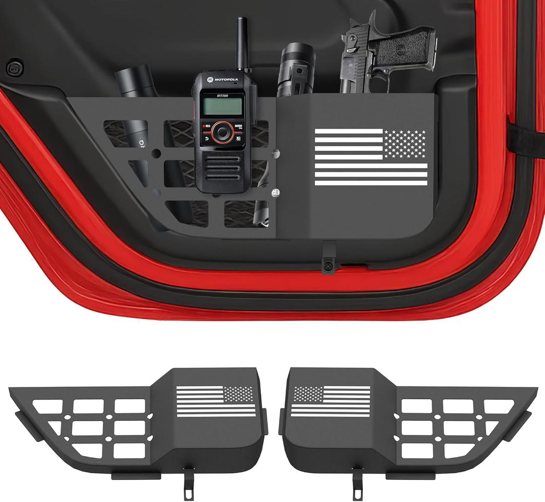 Metal Rear Door Pocket Storage Box for Jeep Wrangler JL JLU 4XE 2018-2024 & Gladiator JT 2020 2021 2022 2023 2023 2024 Accessories Door Storage Organizer Molle Panels, Flag