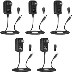 Deitybless 12V 2A Power Supply Adapter, 12 Volt Power Supply for LED Strip Lights, 120V AC to 12V DC Transformer,3.28Ft Cord, 24 Watt Max(5 Pack)