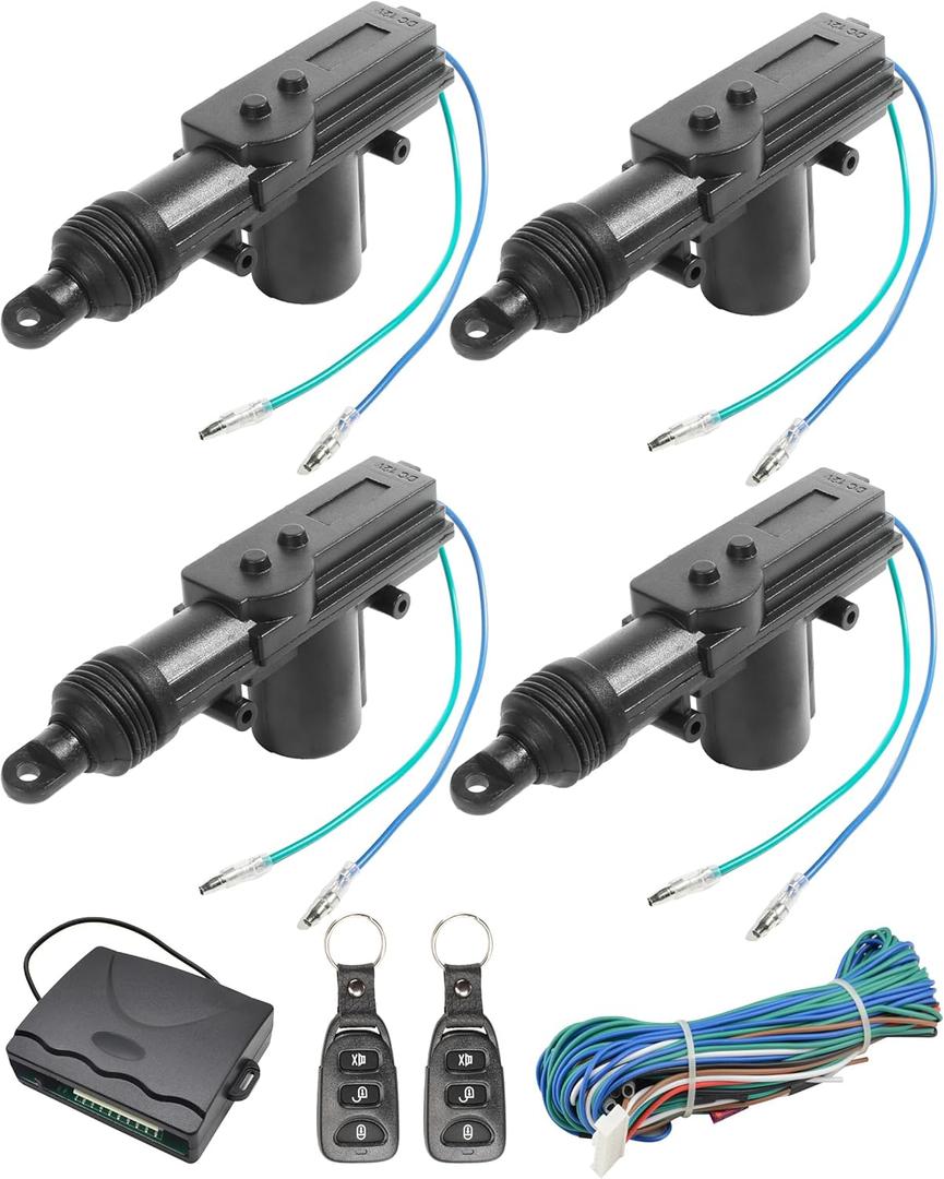 4PCS Power Door Lock Kit,Car Accessories Universal Car Door Lock Remote Lock Kit,Car Keyless Entry System with 2 Remote,12V Door Lock Actuator Car Remote Control