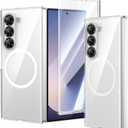 VEGO for Galaxy Z Fold 6 Case, with Front Tempered Glass Screen Protector, Compatible with MagSafe, Slim Transparent Magnetic Protective Crystal Clear Cover for Samsung Z Fold6 - Clear