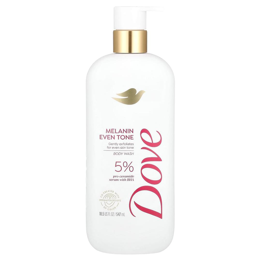 Dove Exfoliating Body Wash Melanin Even Tone Promotes Even Skin Tone 5% pro-ceramide serum with BHA 18.5 oz