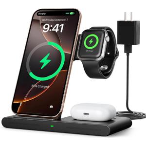 2025 Traveling Portable Wireless Fast Charger for Apple & Android Charging Station, 3 in 1 Charging for iPhone 16 15 14 13 12, Apple Watch Series & Air pods 4 3 2 Pro, Samsung Galaxy-Gifts for Family (Black)