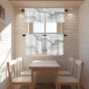 White Gray Abstract Marble Kitchen Valances for Windows,Black Art Curvy Wave Blackout Valances Curtains Multilayer Polyester Drapes for Kitchen Bedroom 2 Pack 52X18 Inches