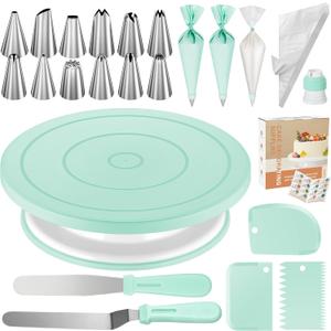 Kootek 71PCs Cake Decorating Kit, Baking Supplies Tools - Includes Cake Stand Turntable, 12 Icing Piping Tips Set, 2 Frosting Spatulas, 3 Scrapers, 50+2 Piping Bags, Coupler, Video Tutorial, Booklet