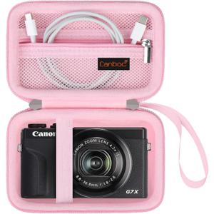 Canboc Camera Case for Canon PowerShot G7 X Mark III/ G7X Mark II Digital 4K Vlogging Camera, Point and Shoot 4K Video Camera Bag, Zipper Mesh Pocket fits USB Cable, Batteries, Pink