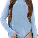 Girl's Long Sleeve Sweater Mock Neck Fall Soft Knit Pullover Jumper Tops (13-14 Years, Light Blue)