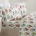 Great Bay Home Christmas Flannel Sheet Set Full Size  100% Turkish Cotton, DoubleBrushed, Winter Bed Sheets  UltraSoft, Cozy, 4Piece Holiday Bedding Set (Penguins)