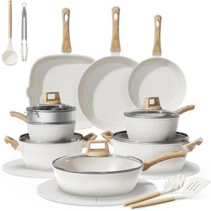 Bazova 24Pcs Pots and Pans Set, Long-Lasting Ceramic Nonstick Cookware Set, Large Set