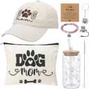 Dog Mom Mothers Day Gift Set for Women, Five Piece Dog Lover Gift Box with Sixteen Ounce Glass Cup, Baseball Cap, Canvas Tote Bag, Bracelet and Keychain