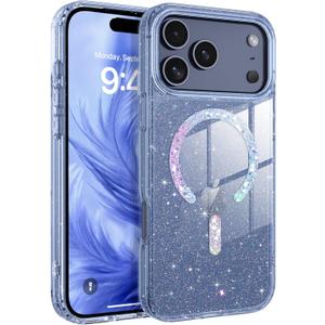 BENTOBEN Magnetic for iPhone 17 Pro Max Case, Clear Crystal Glitter Bling 17 Pro Max Phone Case [Compatible with MagSafe], Shockproof Sparkly Cute Women Girl Cover for iPhone 17 Pro Max, Deep Blue
