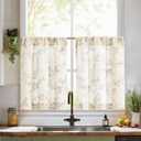 jinchan Gray Floral Kitchen Curtains 30 Inch Linen Tier Curtains Farmhouse Cafe Half Window Drapes Over Sink Light Filtering Grey on Beige for Living Room Laundry RV Rod Pocket 2 Panels