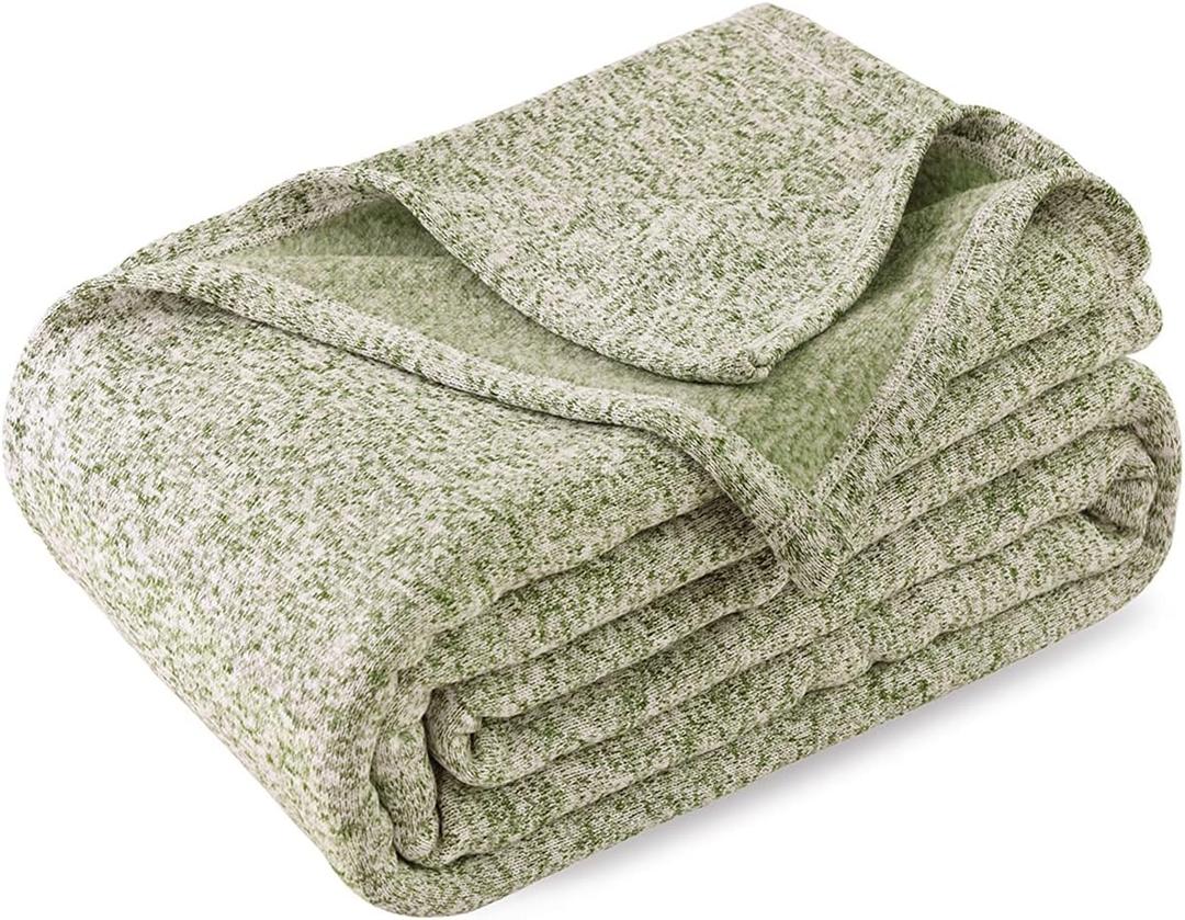 Sweatshirt Blanket King Size for Bed-Lightweight Warm Soft Thin Knit Jersey Blankets for All Seasons, 108 X 90 Inches, Heather Green
