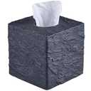 Natural Rock Textures Tissue Box Cover Square for Home Decor, Wild Raw Rocks Resin Heavy Cube Tissue Box Holder for Bathroom Countertop, Tabletop, Night Stand, Office Desk (Black)