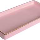 10 x 5 Ceramic Bathroom Tray for Countertop, Decorative Vanity Tray for Dresser Tops, Small Rectangular Trays for Perfume, Candle, Jewelry, Cosmetics (Pink)