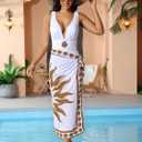 SherryDC One Piece Swimsuit with Cover up Wrap Skirt Sarong Floral Print Plunge V Neck Bathing Suit for Women (White, S)