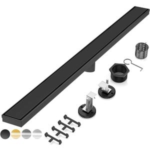 DLONE Linear Shower Drain | 48" AISI 304 Stainless Steel Shower Drain | Linear Drain with 2-in-1 Tile Insert Panel & Adjustable feet | Floor Drain in Kitchen, Bathroom, Shower Room (Matte Black) (48 inch)