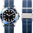 BINLUN Elastic Nylon Watch Band 18mm 20mm 22mm Marine Nationale Fabric Military Parachute Replacement Watch Strap Men Women Silver & Black Buckle - Upgraded Hook-and-Loop Buckle (Blue-white)